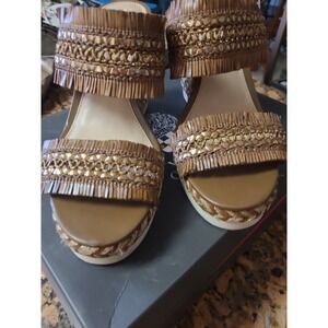 Vince Camuto Brittnuh Wedge Sandals Brown Platform Espadrille Fringe Women's 8